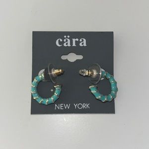 Gold and blue enamel detail hoop earrings